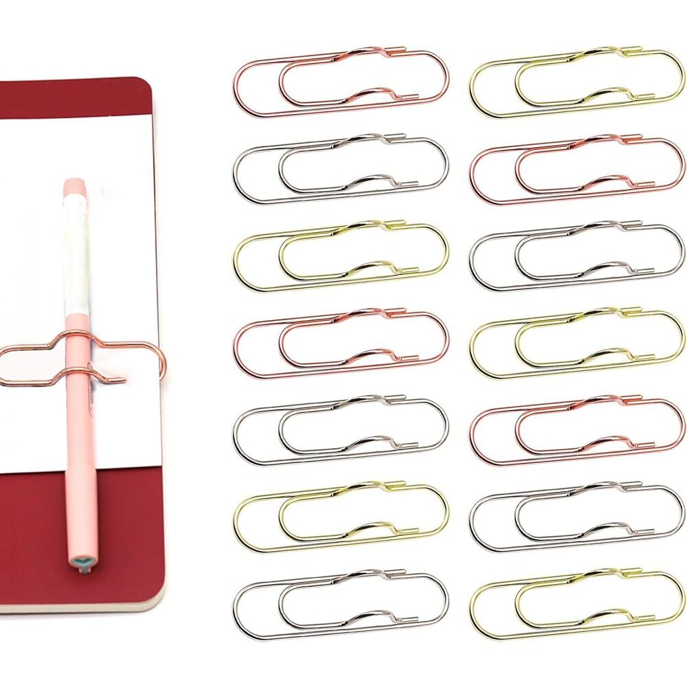 15 Pack Pen Clips for Notebooks - Gold, Rose Gold & Silver Metal